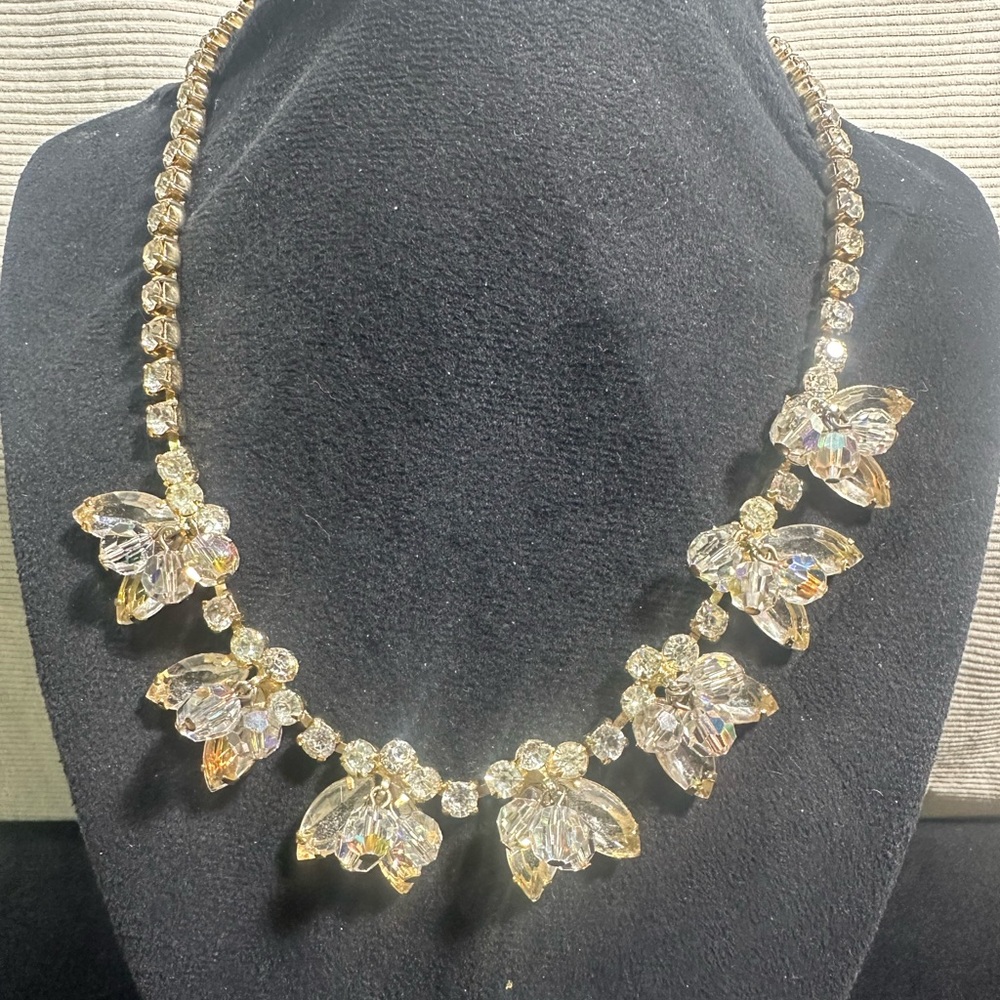 Vtg: Verified JULIANA Ref# 6448 Navette Rhinestone & AB Crystal Dangle Necklace